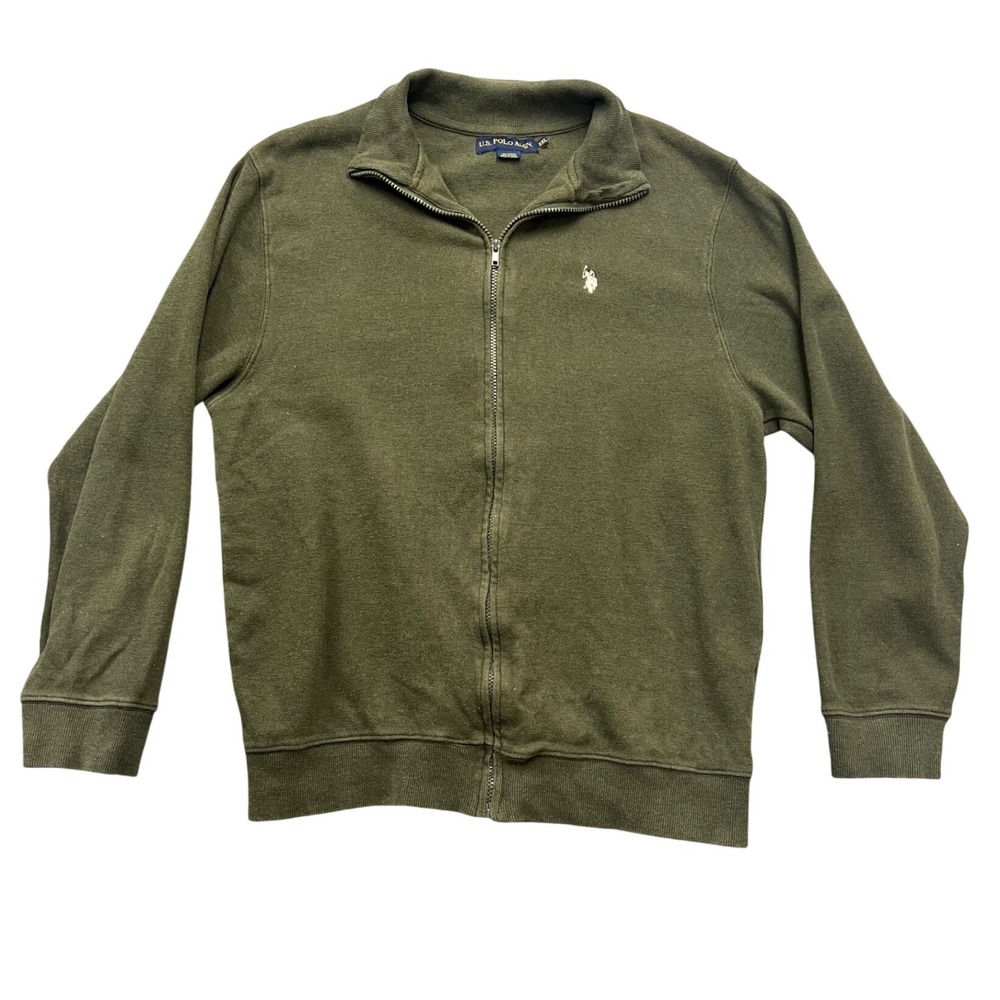US‎ Polo Assn Sweatshirt Mens XXLGreen Zip Up Cotton Logo Casual Sporty Athletic